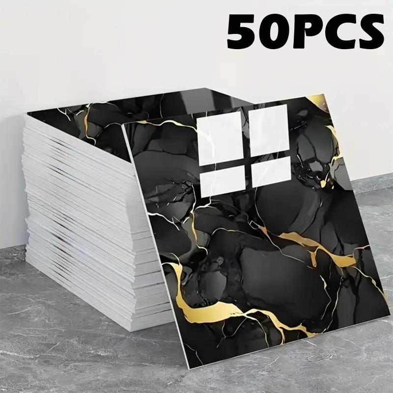 

50pcs Glossy Marble Pattern Imitation Tile Self-Adhesive Wall Stickers Peel and Stick Waterproof Wallpaper for Bathroom Kitchen