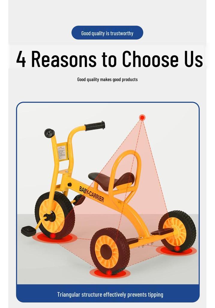 Children's Double Pedal Tricycle with Basket for Outdoor Play