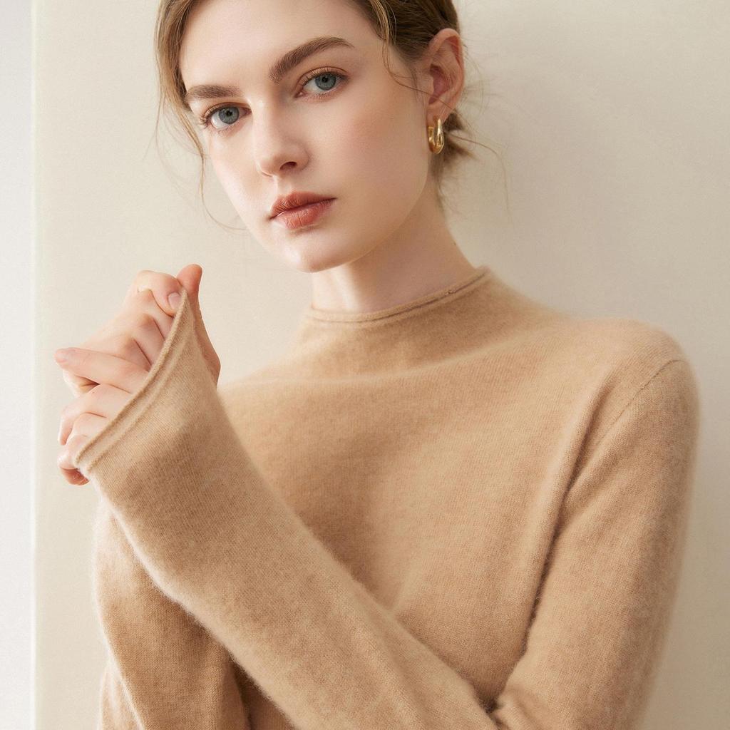 Pure Cashmere Half-High Collar Sweater: Autumn/Winter Loose Knit Base Layer