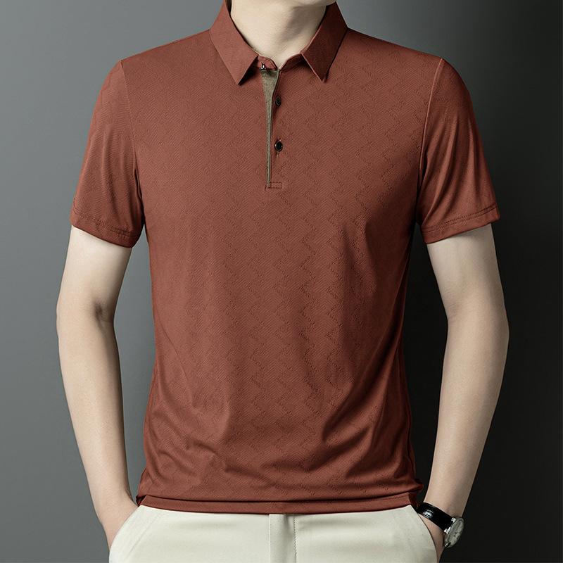 Summer Ice Silk Men's Business Casual Short Sleeve Polo Shirt Breathable Collar T-shirt