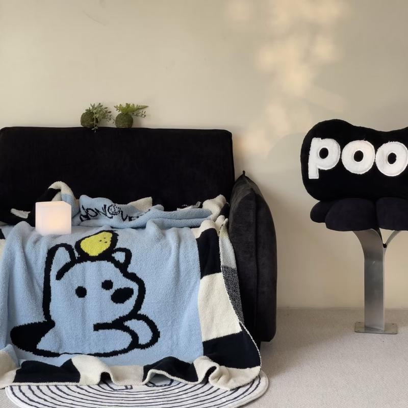 LISM Cute Dog Plaid Coral Fleece Throw Blanket