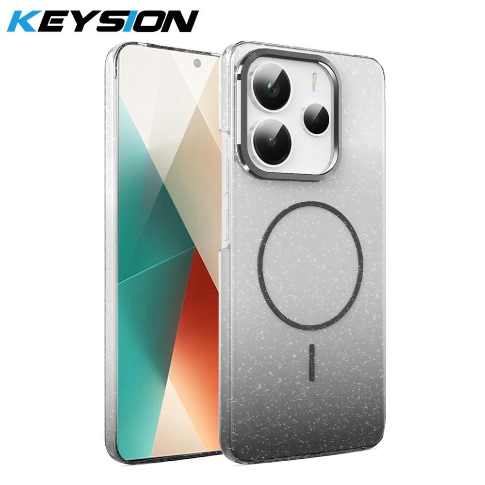 KEYSION Luxuriöse magnetische Handyhülle mit Farbverlauf und Glitzer für Redmi Note 14 Pro+5G 14 4G, stoßfeste Hart-PC-Rückabdeckung für POCO X7 5G