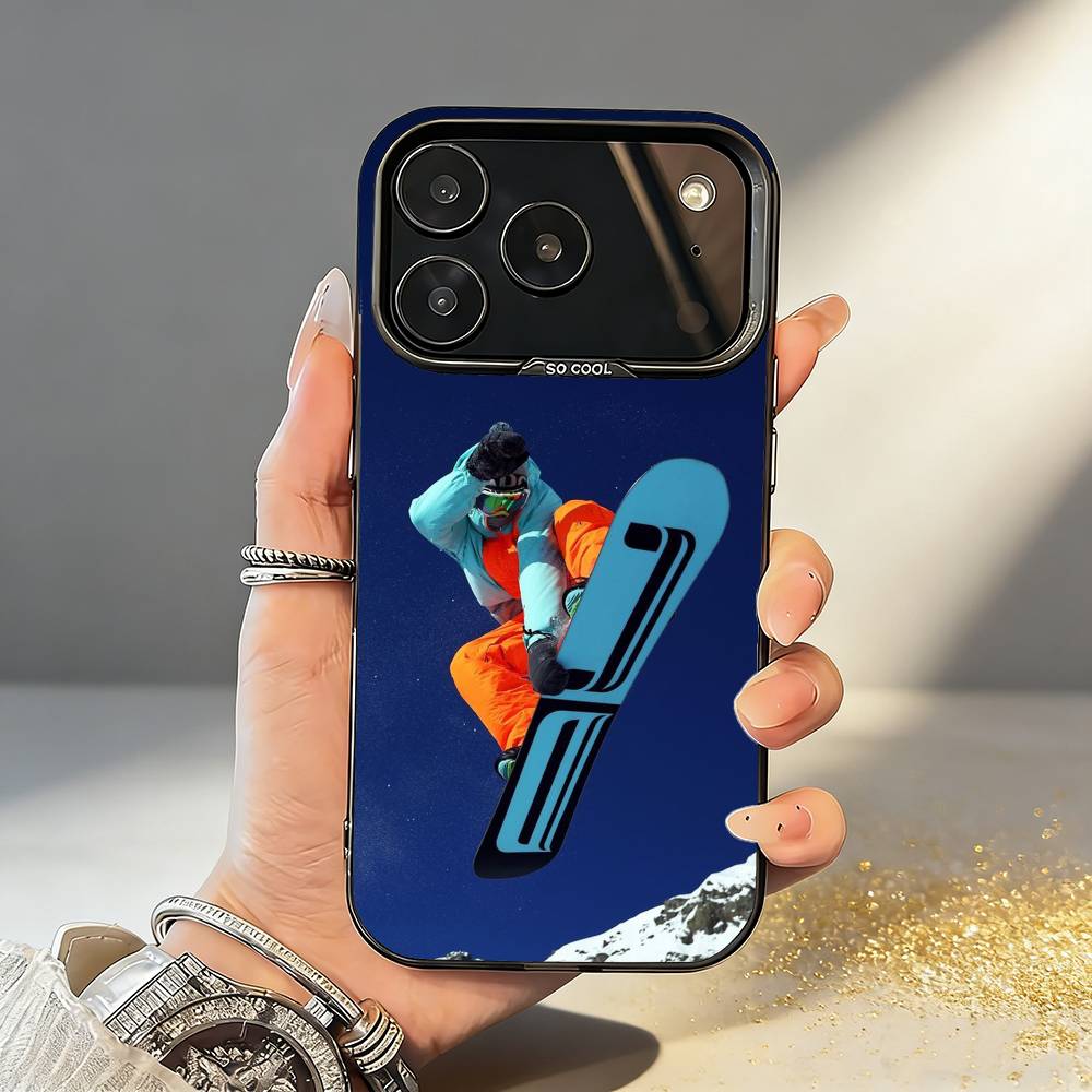 S-Ski S-Schnee Snowboard Ski Handyhülle Für iPhone17 16 15 14 13 12 Pro Max Grau Schwarz Matt Laser Metallisch Aurora Funda