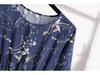 Women's Spring High-Waist Retro Floral Chiffon Maxi Dress with Long Sleeves and Round Neck