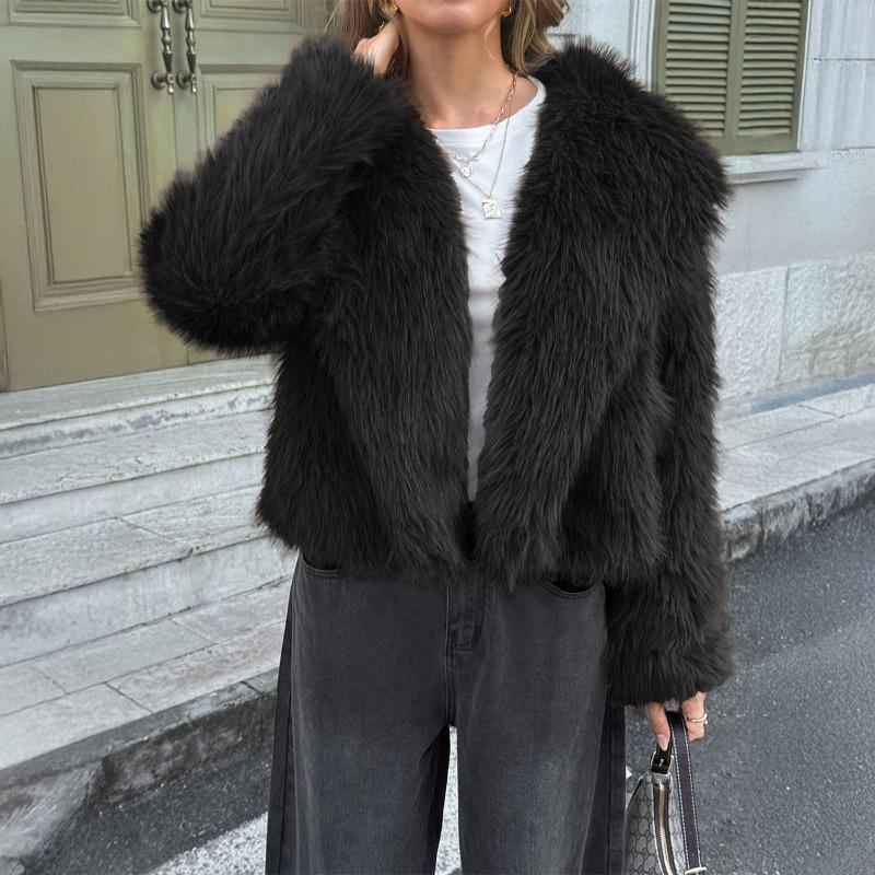 Fashion Women's Autumn and Winter Casual Plush Solid Color Long-sleeved Coat Warm Jacket