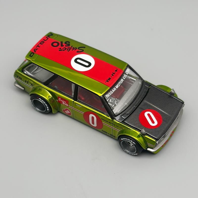 Kaido House MINIGT Datsun KAIDO 510 Wagon OG Flo Yellow chrome alloy car Model 164