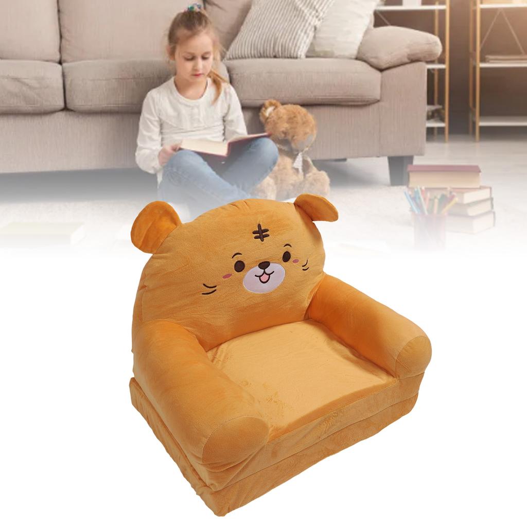 Kids Folding Sofa Plush Fabric Sponge Cartoon Pattern Toddler   Open Couch for Rest Rding