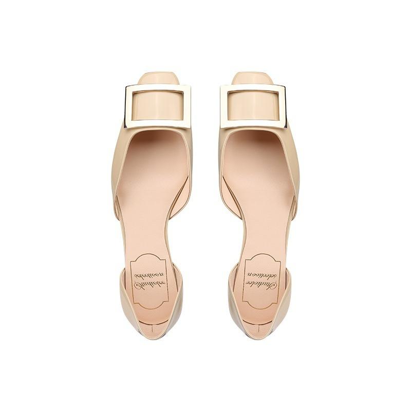 Grape Mother Same Style Summer and Autumn Simple Classic RV Square Buckle Flat Shoes Shallow Mouth Small Square Head Commuting Hollow Single Shoes Wo