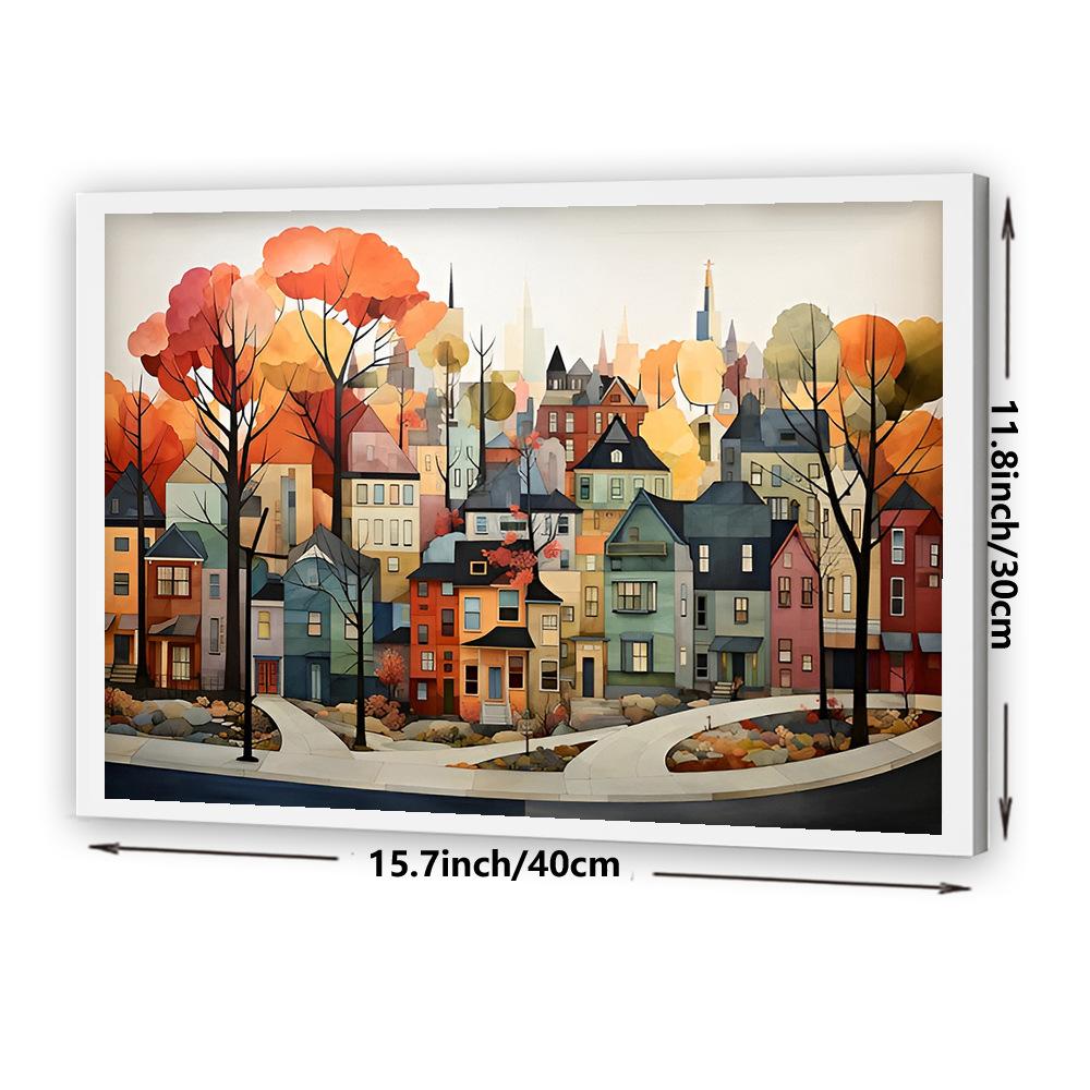 Dipinto su tela con paesaggio di villaggio con cornici Arte da parete Quadro da appendere Disegna Soggiorno Decorazione per la casa Regalo di compleanno