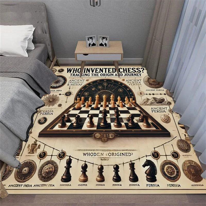 Chess Pattern Carpet Mat Rug King Queen Rook Bishop Knight Pawn Theme Game Living Room Area Rug Protection