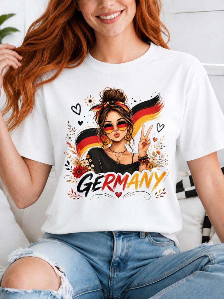 Gerunisexy Floral Girl Boho Unisex With Flag Peace Sign Flowers And Red Gold Brush Wave Womes Unisex Unisex All Tshirt