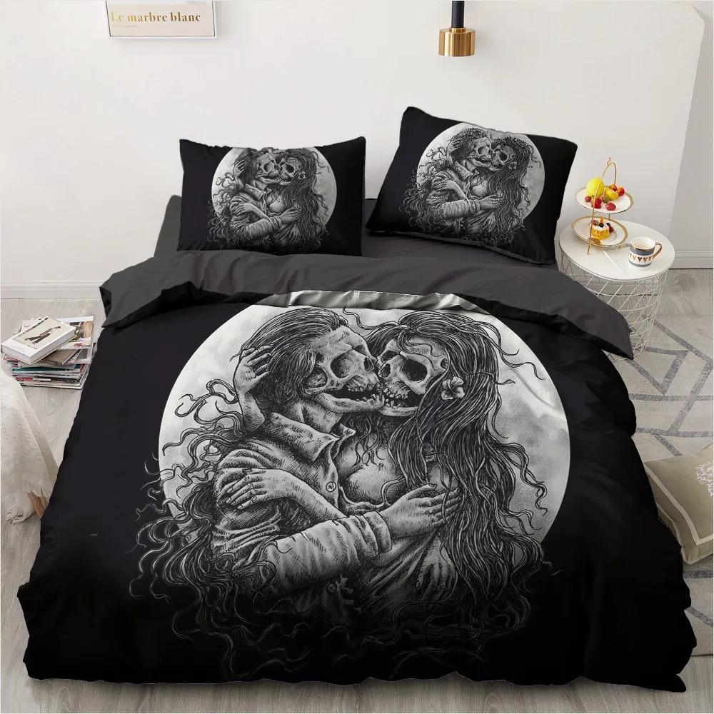 3D Skull Bedding Sets Duvet Quilt Cover Set Comforter Bed Linen Pillowcase King Queen Full Double Home Texitle