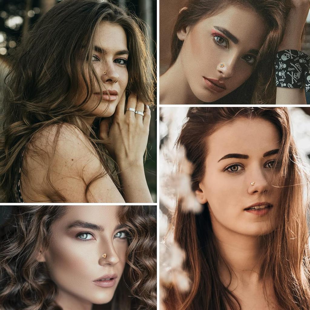 Bobisty 20G Surgical Steel Nose Studs L Shaped Opal CZ Heart Butterfly Elegant Piercing Jewelry for Women