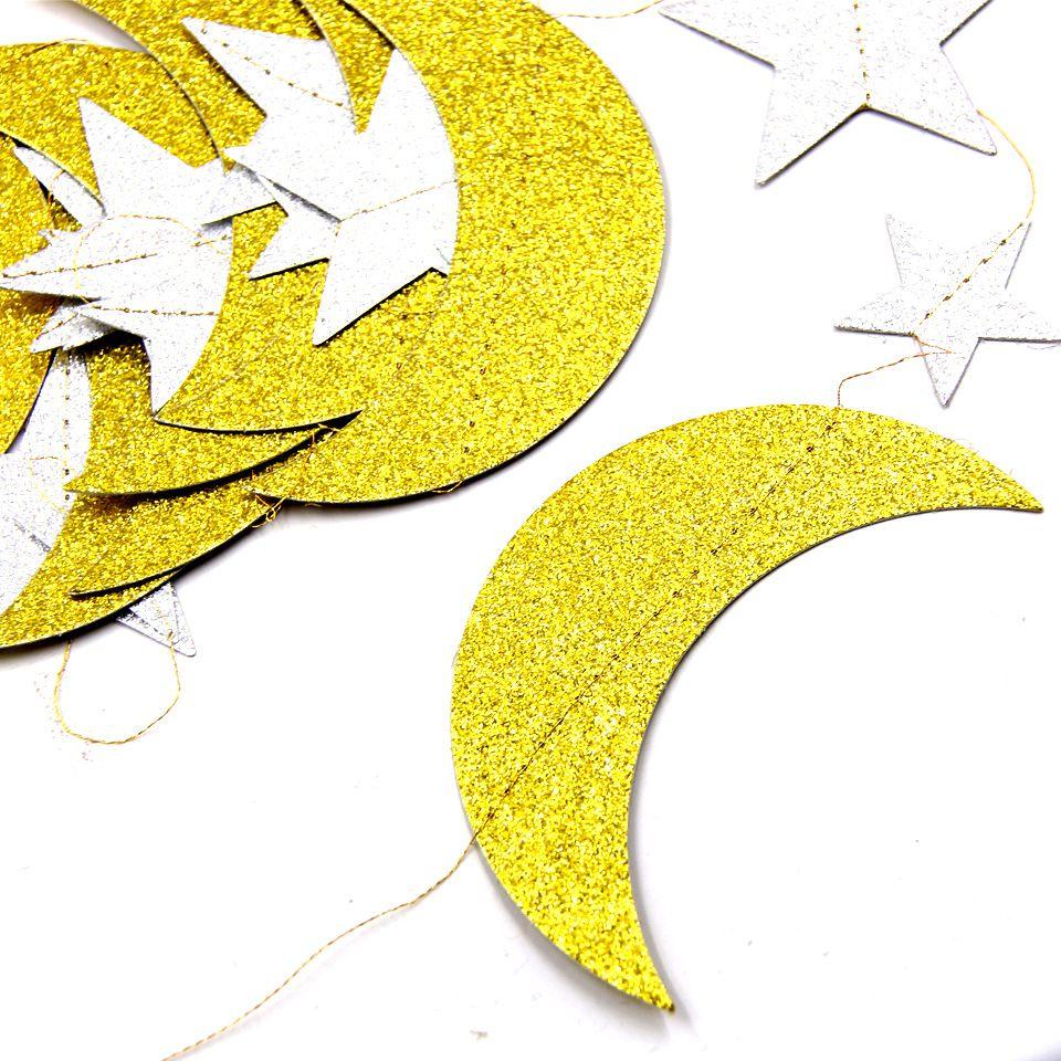 Mubarak Eid Muzułmański Islam Baner Księżyc Gwiazda Ramadan Modna Girlanda Dekoracja Wisząca