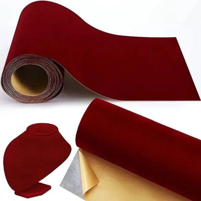 45cm Width Wine Red Color Self Adhesive Velvet Fabric Sticky Flocking Christmas Sticker Fabrics for DIY Decoration 1.2mm