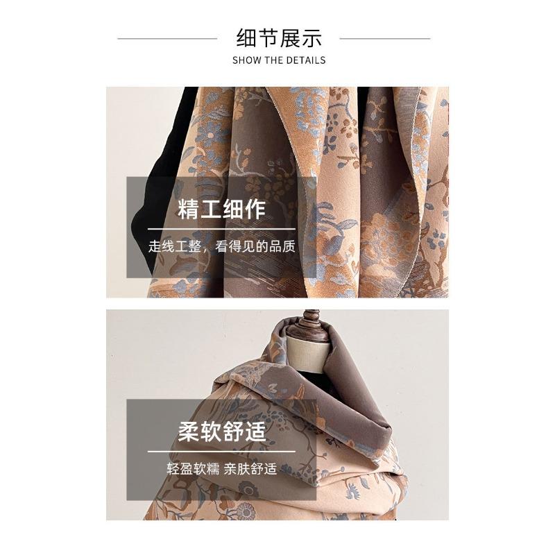 Women S Chinese Landscape Faux Cashmere Scarf Warm Versatile Shawl