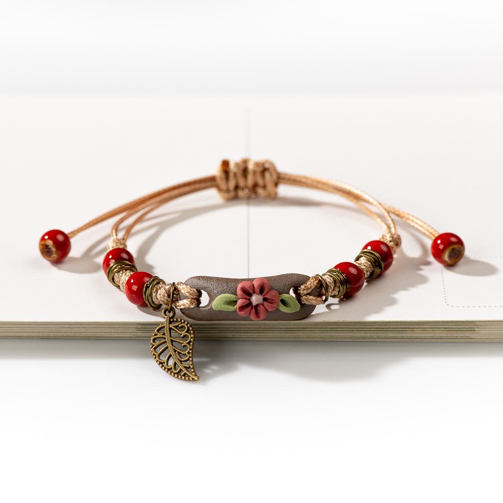 Forest Series Plant hand-kneaded Ceramic Adjustable DIY Bracelet For Women Gift Jewelry #CZ501