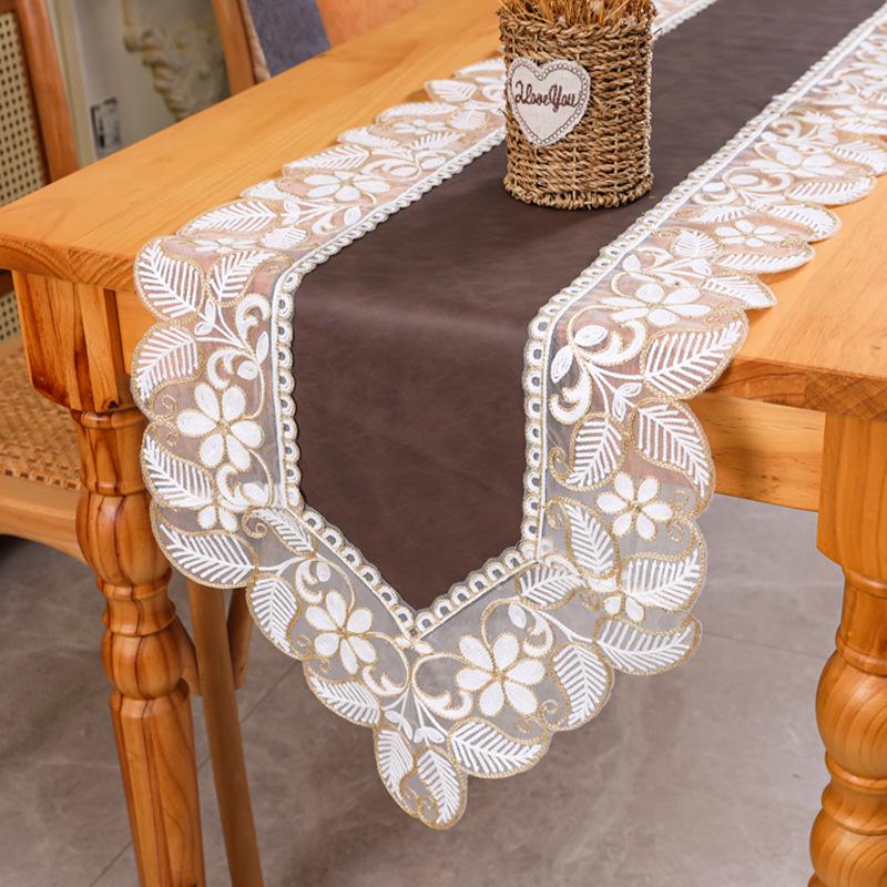 Waterproof & Oil-Proof PU Lace Table Runner - American Light Luxury Design for Dining Table or Shoe Cabinet