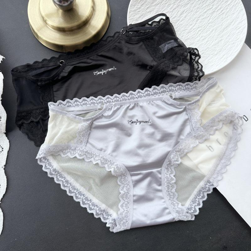 Ladies Spring and Summer Comfortable Sexy Ice Silk Mesh Lace Color Hollow Low Waist Underwear