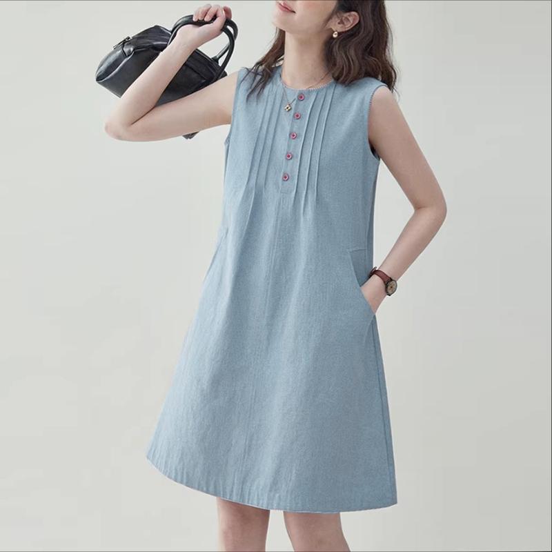 ZANZEA Women Casual Round Neck Solid Color Sleeveless Tank Dress XL