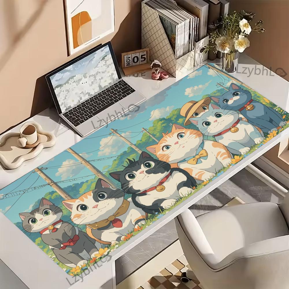 Cute Cat Anime Mouse Pad XXL Large Gaming Accessory Deskmat HD Non-Slip Rubber Computer Keyboard Mat Office Laptop Long Mousepad