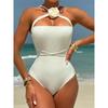 Sexy con cintura a fiore 3D Bandeau Costume da bagno intero da donna Taglio alto gamba Monokini Costume da bagno K5603
