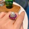 Vintage Pearl Earring Necklace Ring Set Women Micro-Set Red Corundum Inlay Elegant Minimalist Jewelry Gift