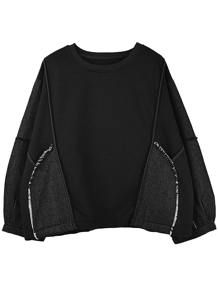 Xitao Contrast Color Patchwork O-neck Sweatshirts Pullover GJ1118