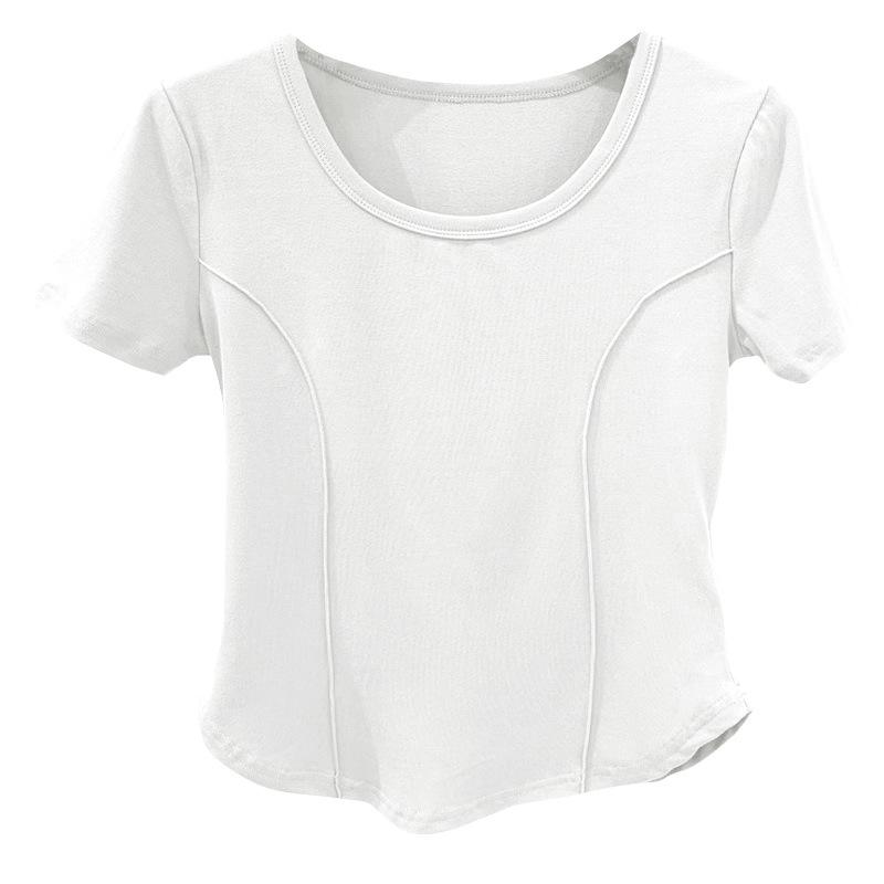 Dámské letní tričko s krátkým rukávem a úzkým střihem s nepravidelným zakřiveným lemem