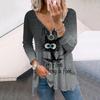 T-shirt da Donna Autunnali Creative con Stampa Catletter Manica Lunga Ampie Scollo a V Taglie Forti Maglietta Top Blusa Comoda