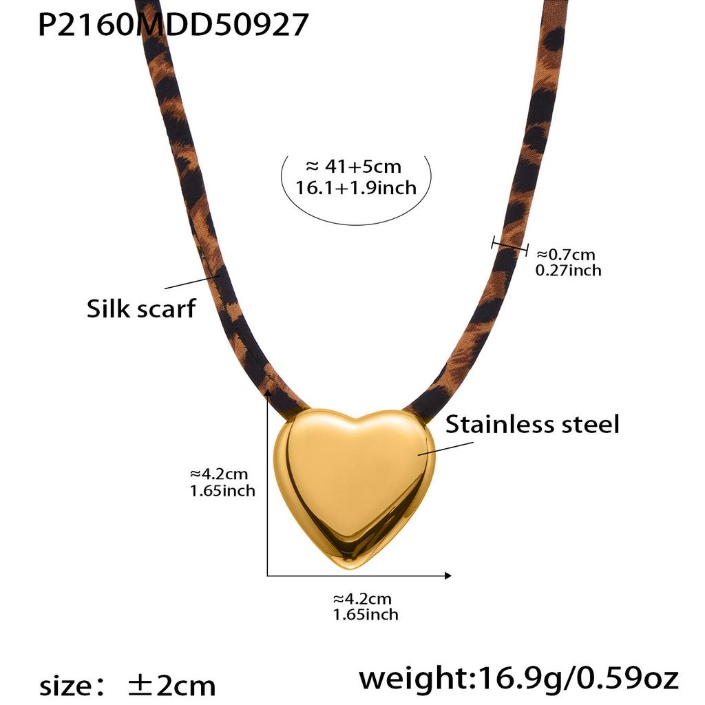 Trendy Leopard Print Fabric Lanyard Charm Necklaces 18k Gold Plated Stainless Steel Pendant Necklace Statement Jewelry For Women