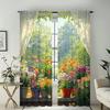 2 Pcs Windowsill flowers print curtains,suitable for bedroom,living room kitchen decoration,home decoration,window decoration