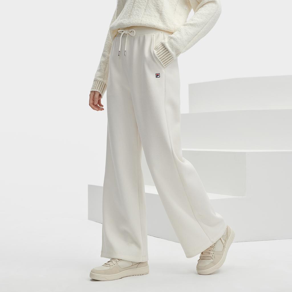Fila Solid Color Straight Leg Knit Sports Pants Women Pants Steam-White F11W341604FIV