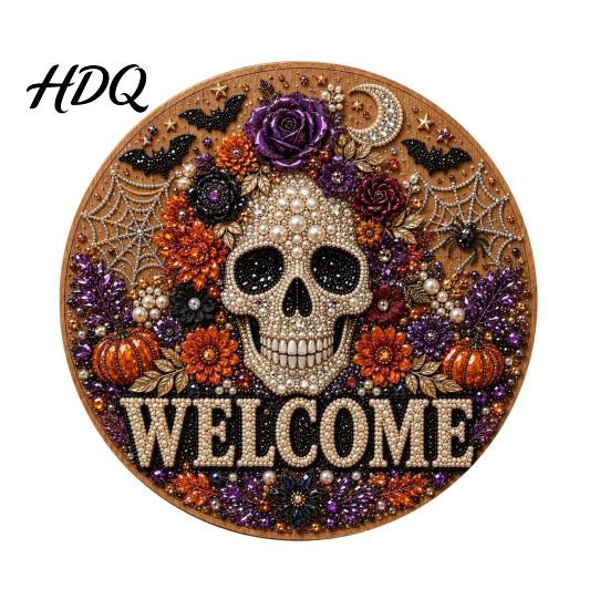 Faux Pearl Painting Arts Halloween Door Sign Kit Ghost Skull Skeleton Cat Welcome Handmade Decoration Crafts for Wall Craft Project