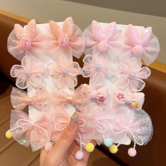 8Pcs Hair Pins Mesh Yarn Bowknot Flower Decor Hairpins Cartoon
