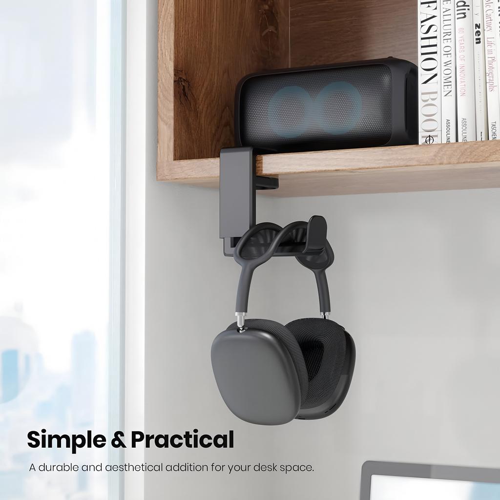 360° Rotating Headphone Stand PC Gaming Headphone Desktop Hook and Cable Clamp Headphone Stand