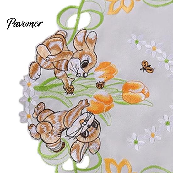 Oval Lace Table Linens Cute Rabbit Placemats, Cartoon Bunny And Tulip Placemat, Hollow Out Floral Kitchen Decor Accessories Place Mat, Fabric