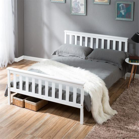 Modern Simple White Wood Double Bed Frame with Support Adult Bedroom Furniture