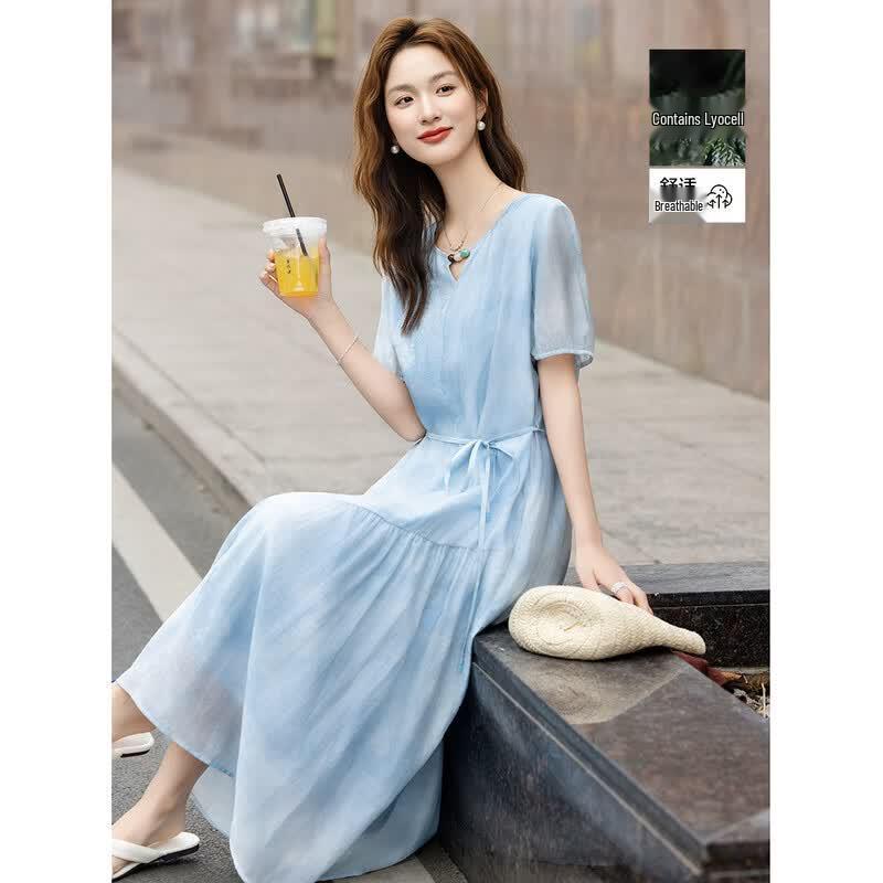 Demana Summer Tie-Dye Print Lyocell Blend Midi Dress XL