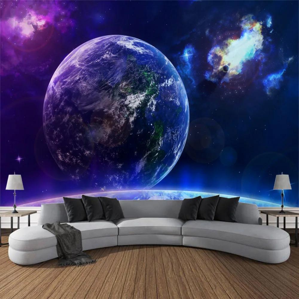 Home Decor Galaxy Starry Sky Wall Hanging Tapestry Space Fantasy Night Sky Forest Landscape Printed Thin Cloth Blanket