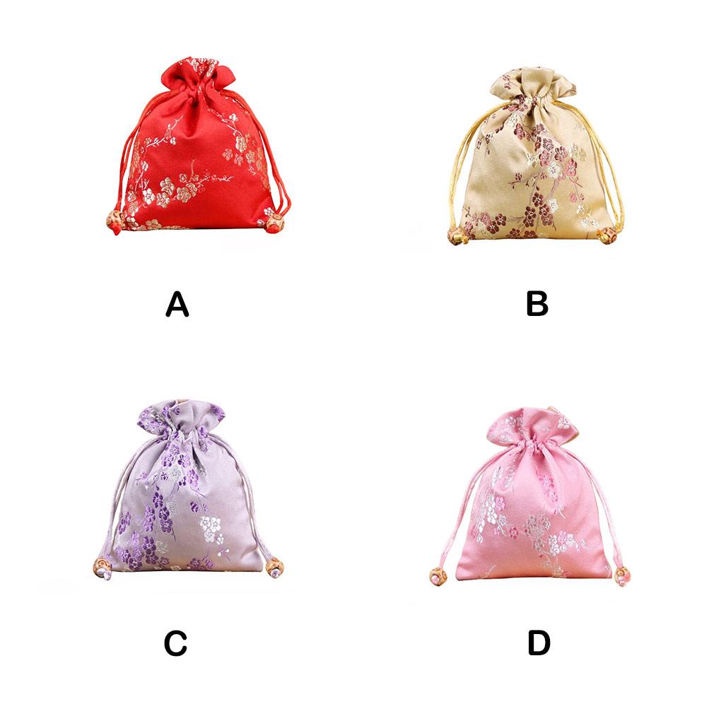Brocade Jewelry Bag Drawstring Embroidery Pouch Gift Packaging Small Festival Flower Pattern Candy Container Pack