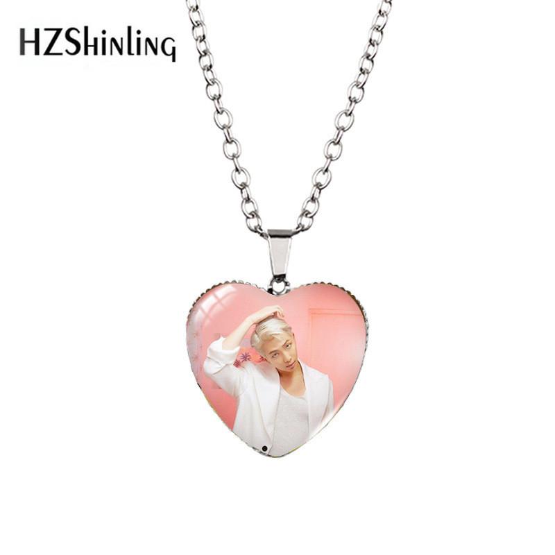 Stylish Bts Jewelry Heart Shaped Necklace Fashionable Alloy Long Chain Accessory