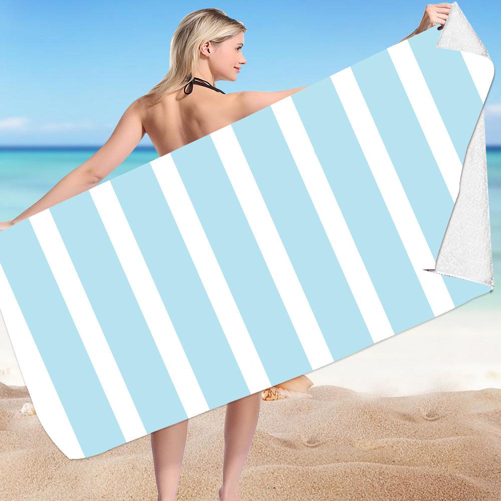 Classic Stripes Collection Digital-printed Polyester Superfine Fiber Double-sided Fleece Beach Vacation Bath Towel, Beach Towel