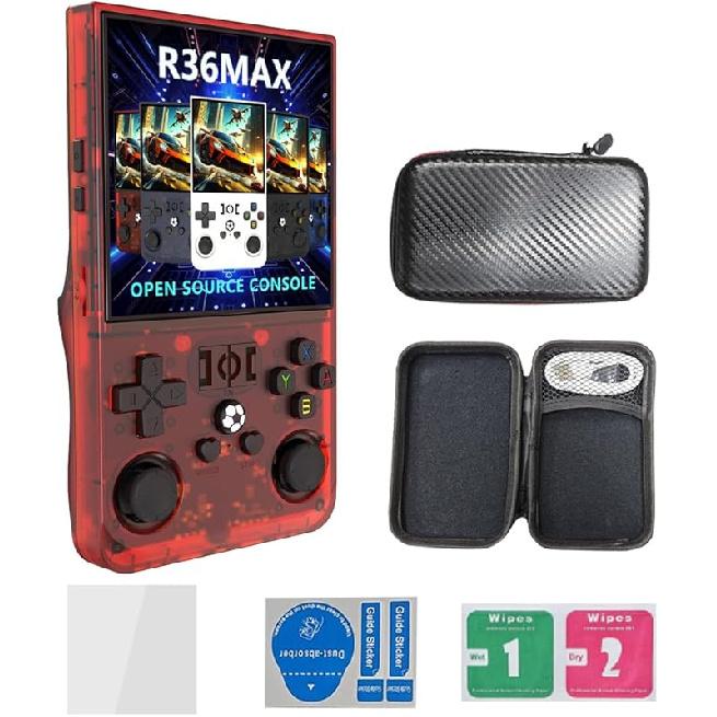 

- Портативна ігрова консоль R36MAX 128G Вбудовано 22000+ класичних ігор, 4.0 HD IPS екран Система Linux з відкритим кодом Відео ретро ігрова консоль Translucent Red/128G