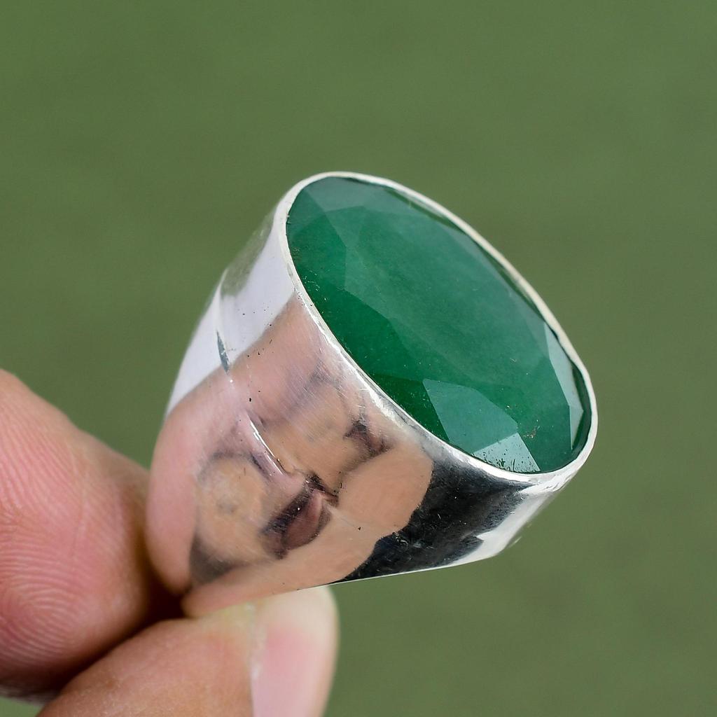 Faceted Zambian Emerald Ring 925 Sterling Silver Ring Natural Gemstone Jewelry Handmade Ring Gift For Her Unique Ring Available In Ring Size