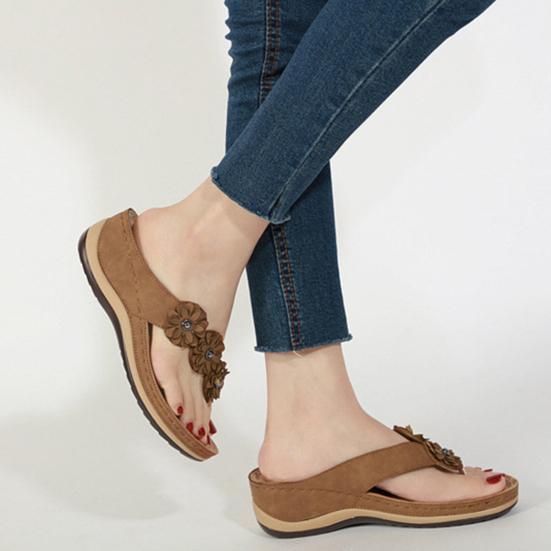 Rubber Women Slippers Open Toe Unique Flower Wedge Round Toe Women Slippers