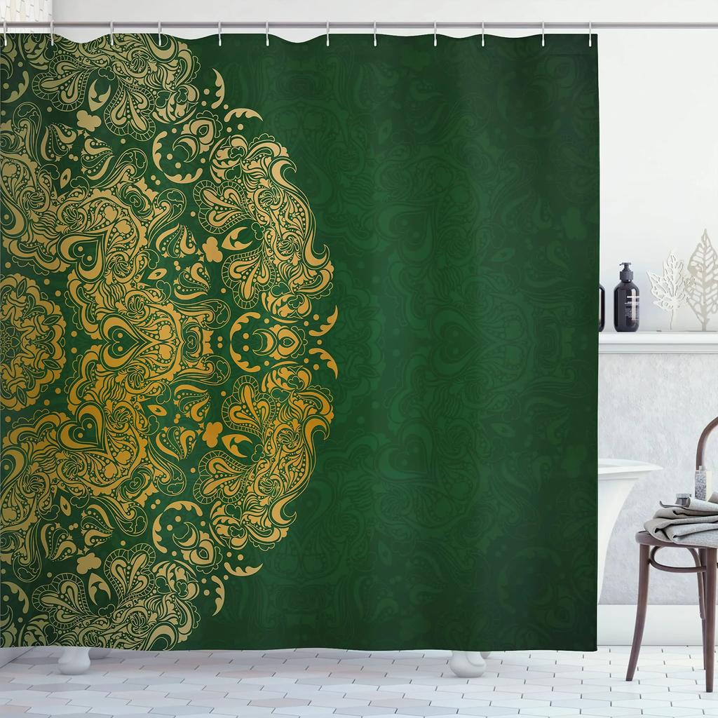 Mandala Boho Dusjforheng Fargerikt Blomstermønstret Baderomsforheng for Hjem Badekar Dekorasjon Vanntett Polyesterstoff med Kroker