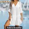 Fashion Summer Spring Solid Color Print Short Sleeve V-Neck Casual Dresses