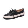 Fashion Women's new leather cowhide lace up woven fabric round toe low heel comfortable plus size single shoe casual shoes