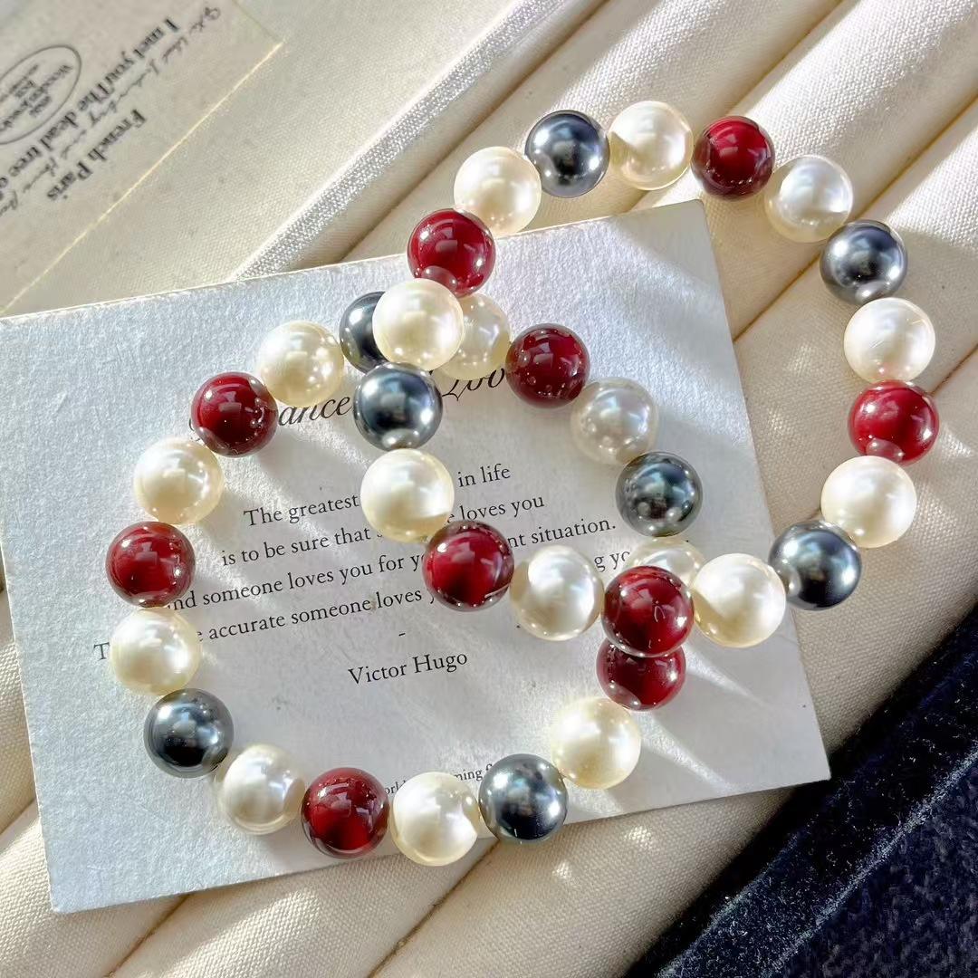 10Mm Vintage High Quality Platinum Hui Ankola Red Warm White Artificial Crystal Pearl Bracelet Bracelet